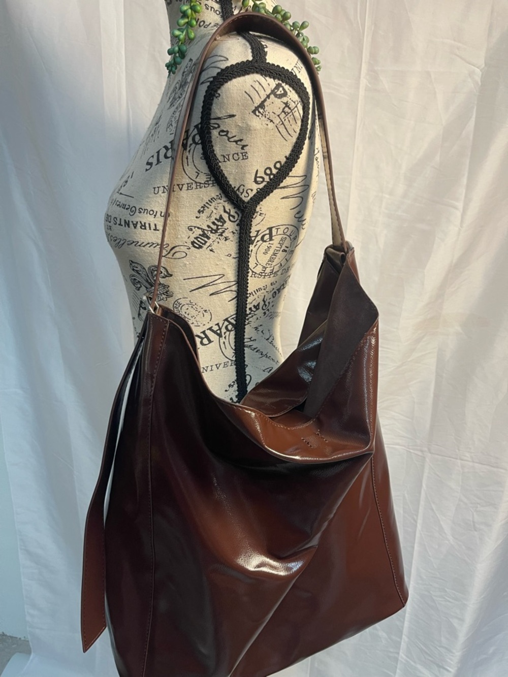 Zara Patent Brown Shoulder Tote Bag